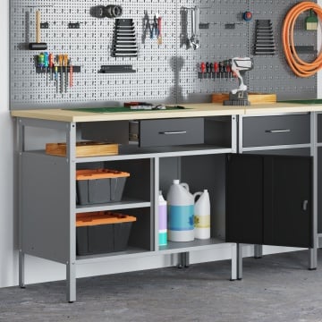 Banc de lucru cu ușă închisă neagră 100x55x85 cm Oțel - Img 4