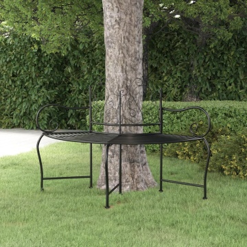 Bancă circulară de copac, negru, 150 cm, oțel - Img 1