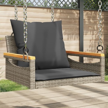 Bancă de balansoar cu perne, gri, 63x62x40 cm, poliratan - Img 1