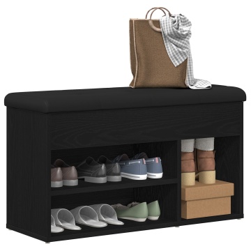 Bancă de depozit Negru Stejar 80x30x45 cm Lemn compus - Img 3