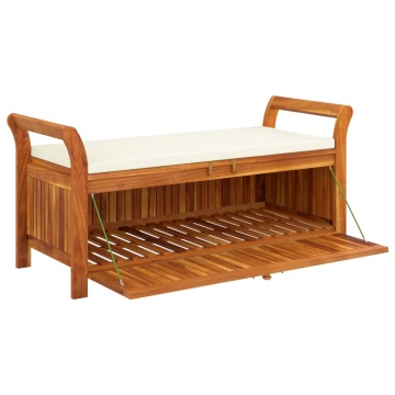 Bancă de depozitare cu pernă, 126 cm, lemn masiv de acacia - Img 4