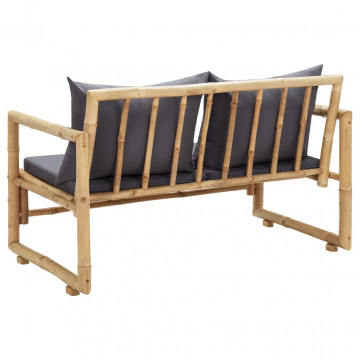 Bancă de grădină cu perne, 115 cm, bambus - Img 3