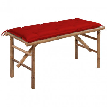 Bancă de grădină pliabilă cu pernă, 118 cm, bambus - Img 1