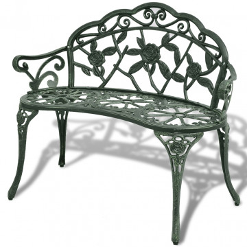 Bancă de grădină, verde, 100 cm, aluminiu turnat - Img 1