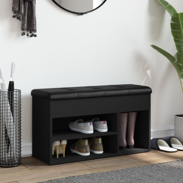 Bancă de pantofi, negru, 82x32x45,5 cm, lemn prelucrat - Img 3