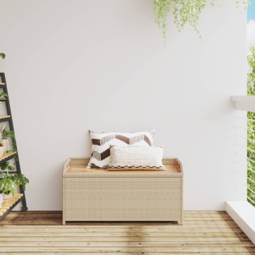 Bancă depozitare grădină, bej mix 100x50x52 cm poliratan/acacia - Img 3