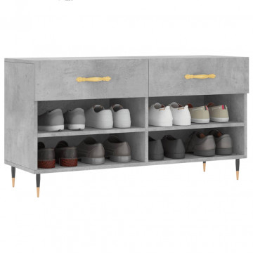 Bancheta pantofar, gri beton, 102x35x55 cm, lemn prelucrat - Img 4