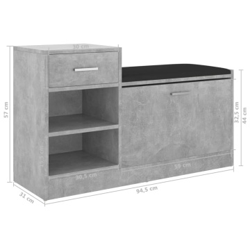 Banchetă pantofar, gri beton, 94,5x31x57 cm, lemn prelucrat - Img 6
