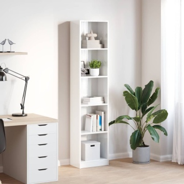 Bibliotecă, alb extralucios, 40x24x176 cm, lemn prelucrat - Img 3