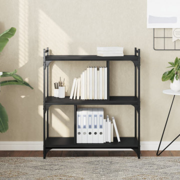 Bibliotecă cu 3 niveluri, negru, 76x32x88 cm, lemn prelucrat - Img 1