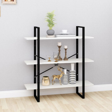 Bibliotecă cu 3 rafturi, alb, 100x30x105 cm, lemn masiv de pin - Img 1