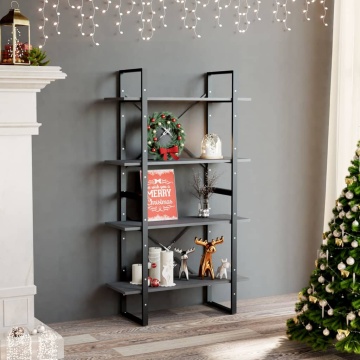Bibliotecă cu 4 rafturi, gri, 80x30x140 cm, lemn masiv de pin - Img 1