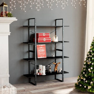 Bibliotecă cu 4 rafturi, negru, 100x30x140 cm, PAL - Img 1