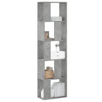 Bibliotecă cu 5 niveluri gri beton 45x23,5x162,5 cm lemn - Img 1