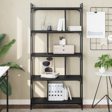Bibliotecă cu 5 niveluri, negru, 76x32x158 cm, lemn prelucrat - Img 1