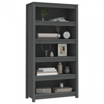 Bibliotecă, gri, 80x35x154 cm, lemn masiv de pin - Img 4