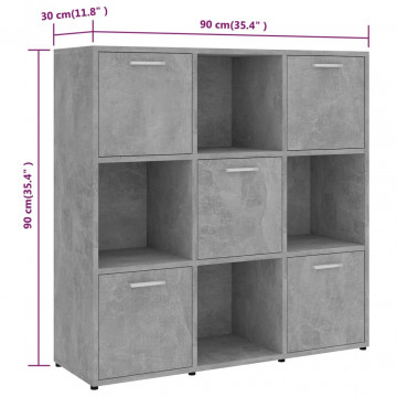 Bibliotecă, gri beton, 90 x 30 x 90 cm, PAL - Img 7