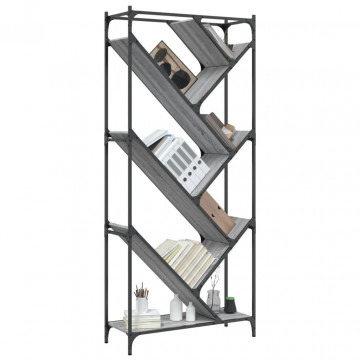 Bibliotecă, gri sonoma, 79x30x180 cm, lemn prelucrat/metal - Img 4