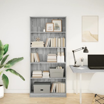 Bibliotecă, gri sonoma, 80x24x176 cm, lemn prelucrat - Img 3