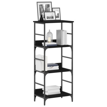 Bibliotecă Negru Stejar 50x33x117,5 cm Lemn Prelucrat și Oțel - Img 3