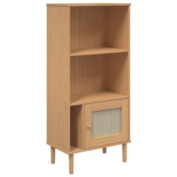 Bibliotecă SENJA aspect ratan maro 60x35x130 cm lemn masiv pin - Img 2