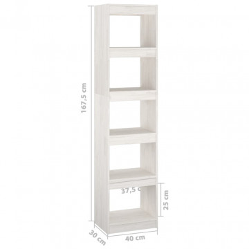Bibliotecă/Separator cameră, alb, 40x30x167,5 cm lemn masiv pin - Img 7