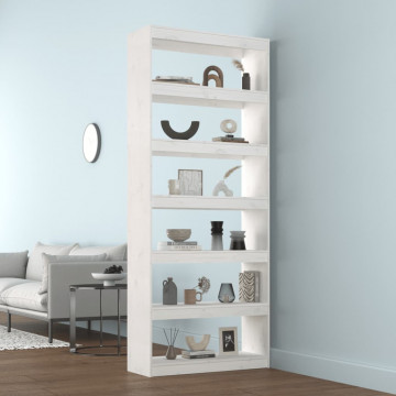 Bibliotecă/Separator cameră, alb, 80x30x199,5 cm lemn masiv pin - Img 3