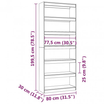 Bibliotecă/Separator cameră, alb, 80x30x199,5 cm lemn masiv pin - Img 7