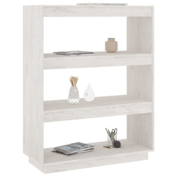 Bibliotecă/Separator cameră, alb, 80x35x103 cm, lemn masiv pin - Img 4
