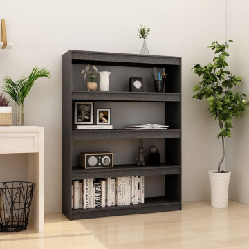 Bibliotecă/Separator cameră gri 100x30x135,5 cm lemn masiv pin - Img 1