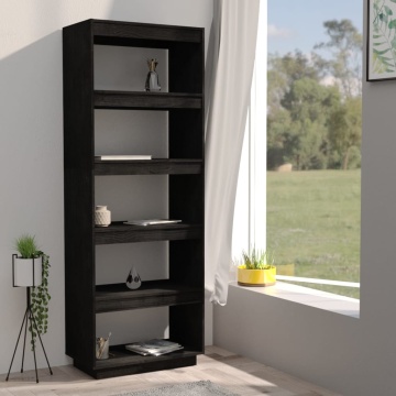 Bibliotecă/Separator cameră negru 60x35x167 cm lemn masiv pin - Img 3