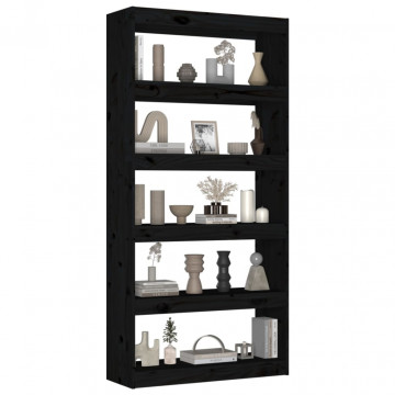 Bibliotecă/Separator cameră negru 80x30x167,4 cm lemn masiv pin - Img 4