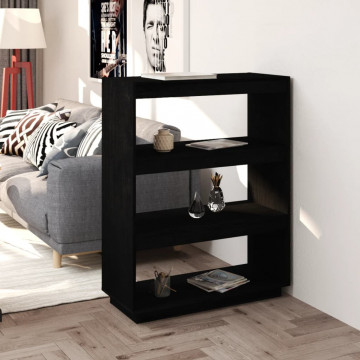 Bibliotecă/Separator cameră, negru, 80x35x103cm, lemn masiv pin - Img 1