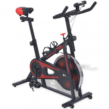 Bicicletă antrenament fitness, cu senzor puls, negru și roșu - Img 2