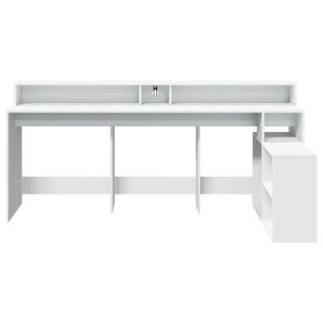 Birou cu lumini LED, alb, 200x104x91 cm, lemn prelucrat - Img 5