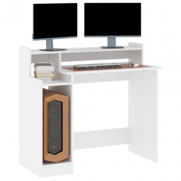 Birou cu lumini LED, alb, 97x90x45 cm lemn compozit - Img 6