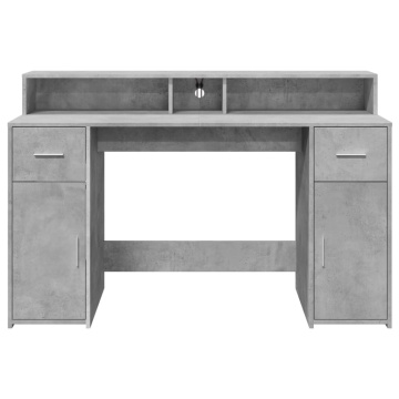 Birou cu lumini LED, gri beton, 140x55x91 cm, lemn prelucrat - Img 5