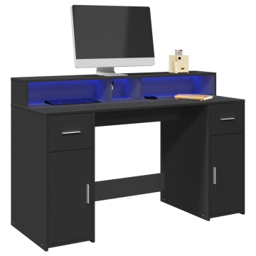 Birou cu lumini LED, negru, 140x55x91 cm, lemn prelucrat - Img 1