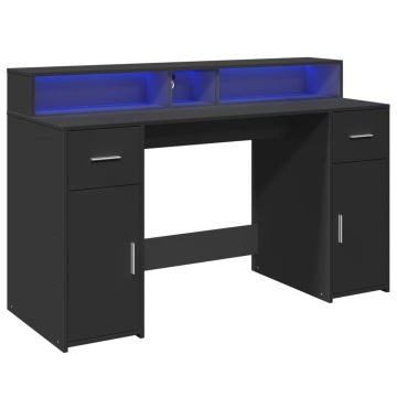 Birou cu lumini LED, negru, 140x55x91 cm, lemn prelucrat - Img 3
