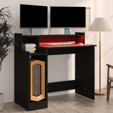 Birou cu lumini LED, negru, 97x45x90 cm, lemn prelucrat - Img 8