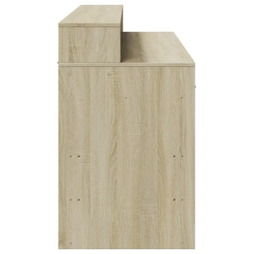 Birou cu lumini LED stejar sonoma, 140x55x91 cm, lemn prelucrat - Img 6