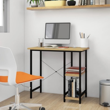 Birou de calculator negru/stejar deschis 80x40x72 cm MDF/metal - Img 1