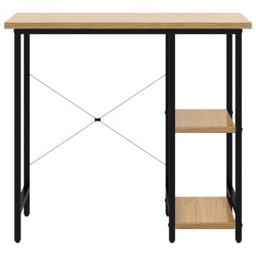 Birou de calculator negru/stejar deschis 80x40x72 cm MDF/metal - Img 3