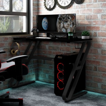 Birou de gaming cu picioare în formă de ZZ, negru, 90x60x75 cm - Img 1