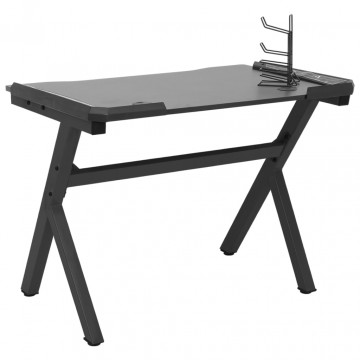 Birou de gaming LED cu picioare în formă de Y negru 90x60x75 cm - Img 5