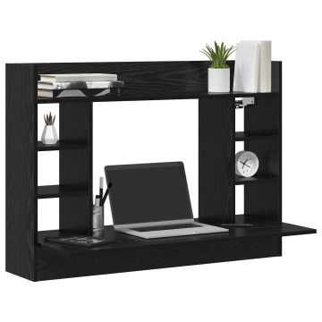 Birou Montat pe Perete Negru Stejar 105x48x75 cm Lemn Prelucrat - Img 3