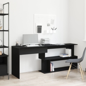 Birou Negru Stejar 200x50x76 cm Lemn Prelucrat - Img 4