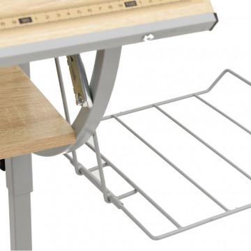 Birou stejar sonoma & gri 110x53x(58-87) cm lemn prelucrat&oțel - Img 5