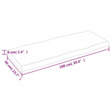 Blat birou maro deschis 100x40x6 cm, lemn masiv stejar tratat - Img 5