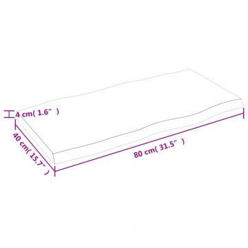 Blat birou maro deschis 80x40x4 cm, lemn masiv stejar tratat - Img 3